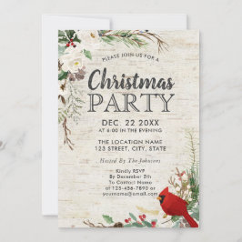 Convite Rustic Red Bird Winter Greenery Party Birch