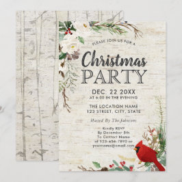 Convite Rustic Red Bird Winter Greenery Party Birch