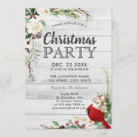 Rustic Red Bird Winter Greenery Wood Foliday Party