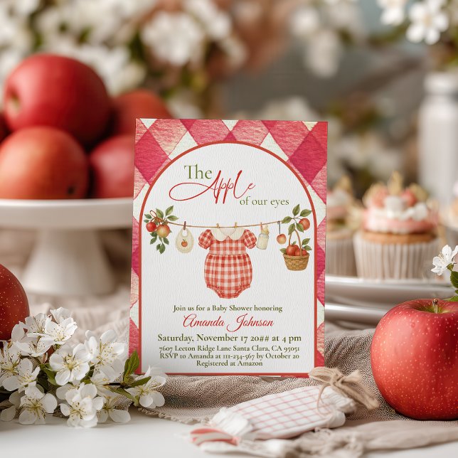 Convite Rustic Red Gingham Clothesline Apple Baby Shower (Criador carregado)