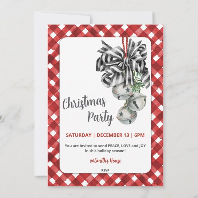 Convite Rustic Red Gingham Noël Christmas Invitation (Frente)