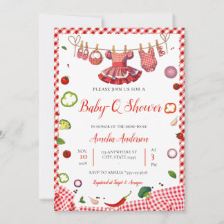 Convite Rustic Red Gingham Plaid BBQ Baby Shower