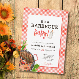 Convite Rustic Red Grill Barbecue Baby Shower