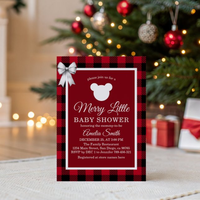 Convite Rustic Red Plaid Merry Little Baby Shower (Criador carregado)