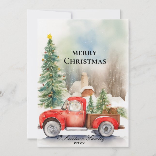 Convite Rustic Red Truck Christmas Card - Vintage Elegant (Frente)