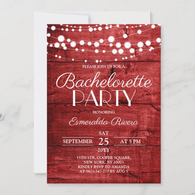 Convite Rustic Red Wood Bachelorette Party (Frente)