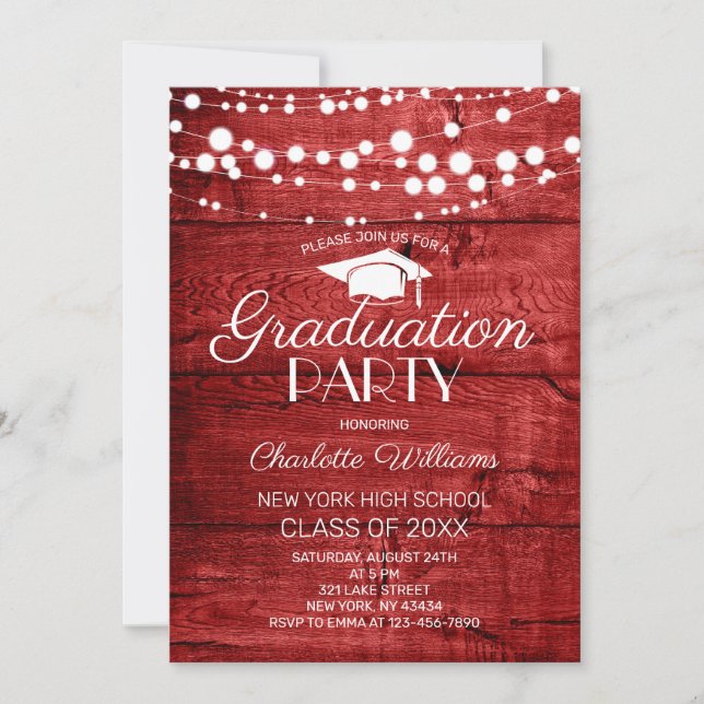Convite Rustic Red  Wood Graduation Party (Frente)