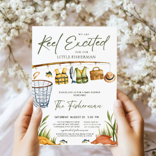 Convite Rustic Reel Excitou Pequeno Chá de fraldas Pescado