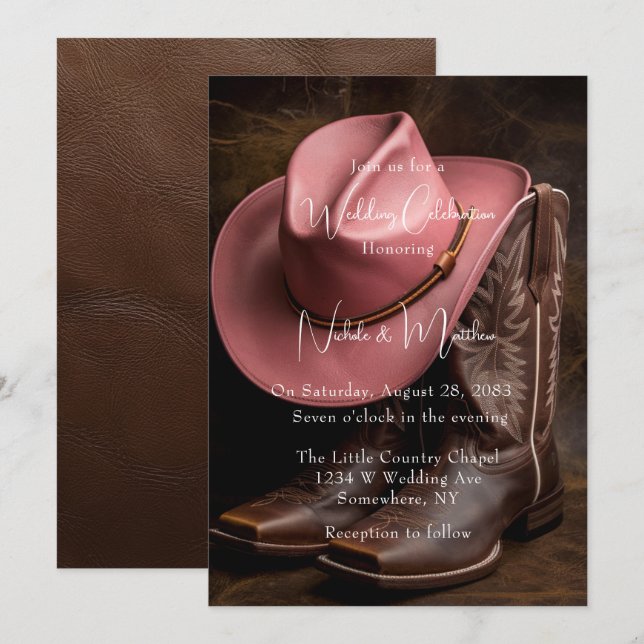 Convite Rustic Romance: Boots & Hat Festa de noivado (Frente/Verso)