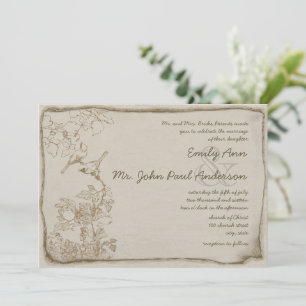 Convite Rustic Romantic Brown Paper Lovebird Casamento