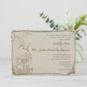 Convite Rustic Romantic Brown Paper Lovebird Casamento
