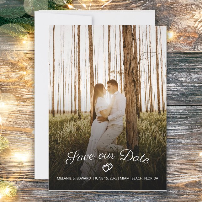Convite Rustic Romantic Hearts Save Date Photo (Wedding 2-hearts photo Save the Date card)