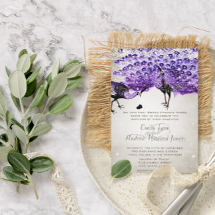Convite Rustic Romantic Mason Jar Purple Peacock