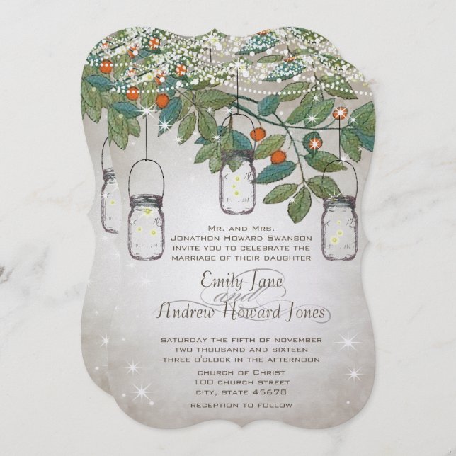 Convite Rustic Romantic Mason Jar Teal Aqua Coral (Frente/Verso)