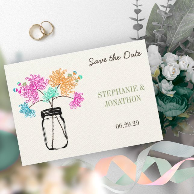 Convite Rustic Romantic Mason Jar Wild Flower Weding Invi (Criador carregado)