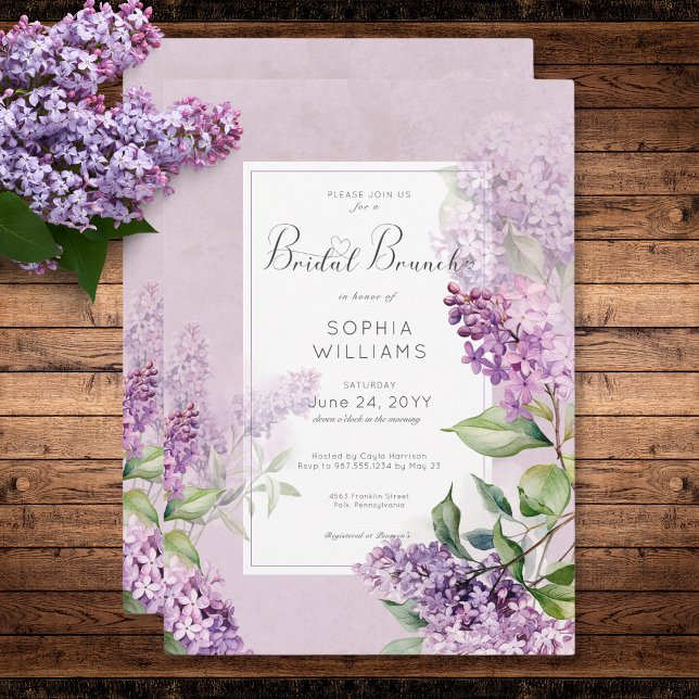 Convite Rustic Romantic Purple & Sage Lilacs Bridal Brunch (Rustic Romantic Purple & Sage Lilacs Bridal Brunch Invitation)