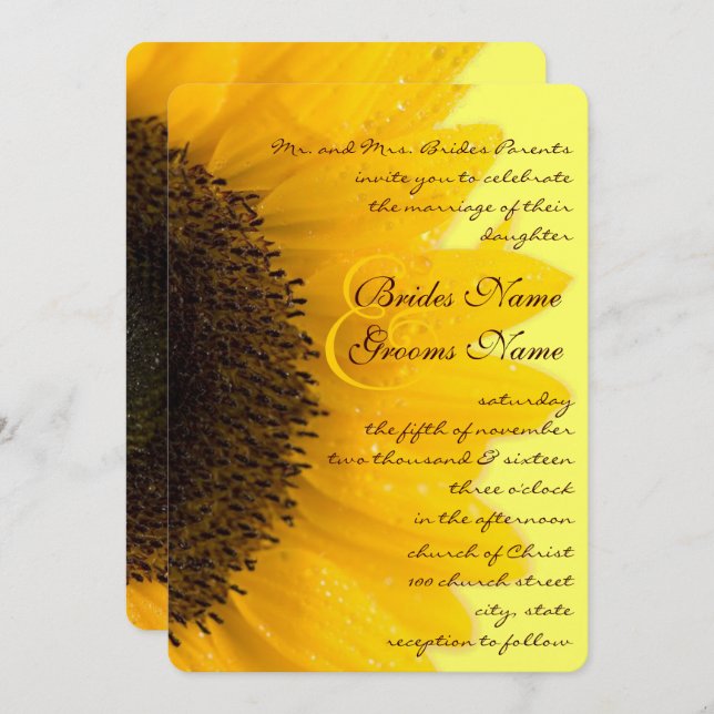 Convite Rustic Romantic Sunflower Weditation (Frente/Verso)