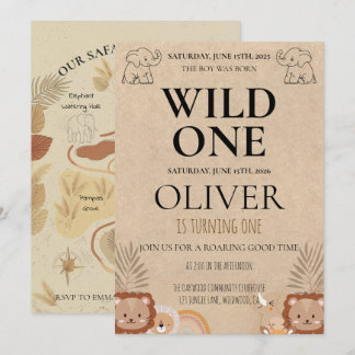 Convite Rustic Safari Wild One 1st Birthday Map Party
