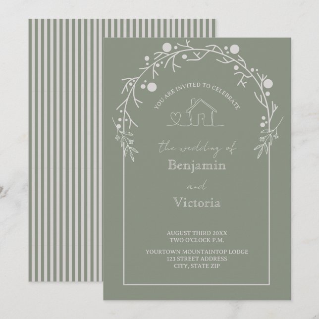 Convite Rustic Sage Green Floral Wedding Invitation (Frente/Verso)