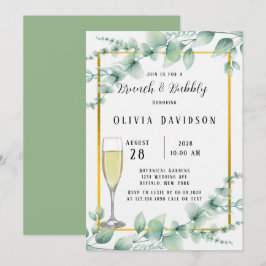 Convite Rustic Sage Green Greenery Dourado Brunch & Bubble