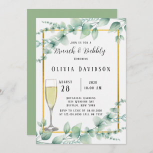 Convite Rustic Sage Green Greenery Dourado Brunch & Bubble