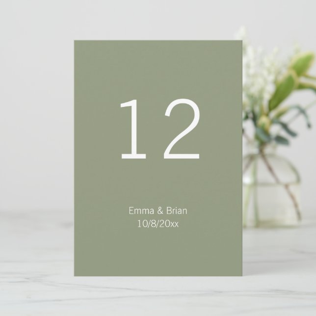 Convite Rustic Sage green Wedding Table number (Em pé/Frente)