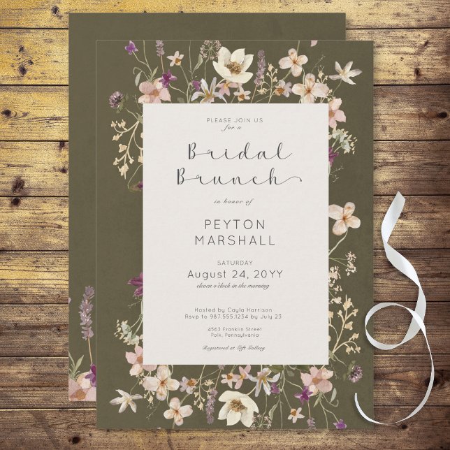 Convite Rustic Sage Green Wildflower Frame Bridal Brunch (Rustic Sage Wildflower Frame Bridal Brunch Invitation)
