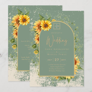 Convite Rustic Sage Green Yellow Sunflower Casamento Allin