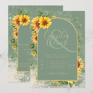 Convite Rustic Sage Green Yellow Sunflower Casamento Allin
