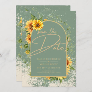 Convite Rustic Sage Green Yellow Sunflower Casamento Allin