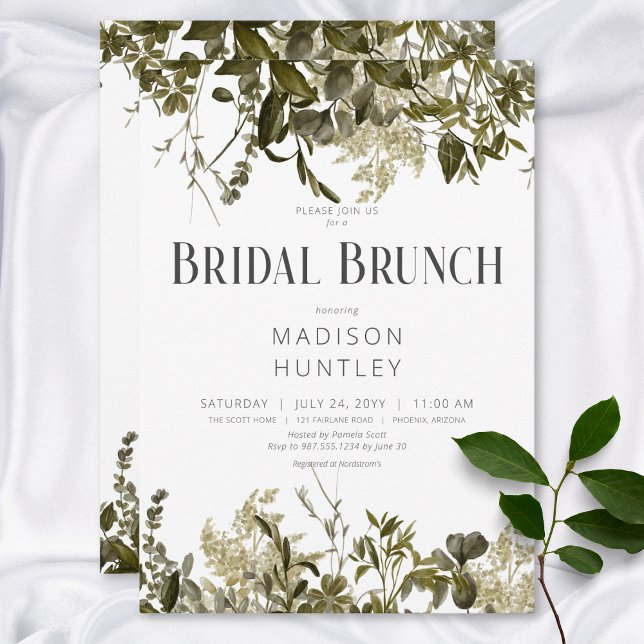 Convite Rustic Sage Greenery Frame Bridal Brunch (Rustic Sage Greenery Frame Bridal Brunch Invitation)