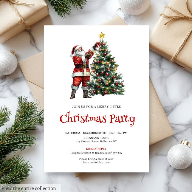 Convite Rustic Santa Red Green Christmas Party Invitation (Rustic Santa Red Green Christmas Party Invitation)