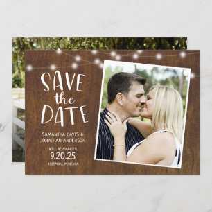 Convite Rustic Save the Date Country Lights Photo