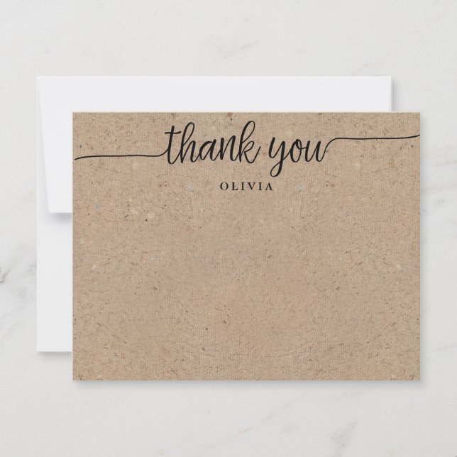 Convite Rustic Script Kraft Obrigado Flat Note Card (Frente)
