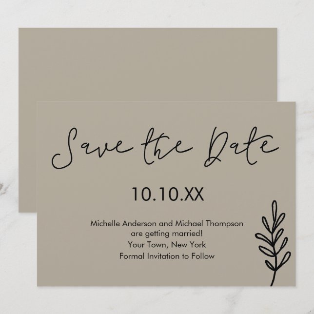 Convite Rustic Simple Botanical Save the Date (Frente/Verso)
