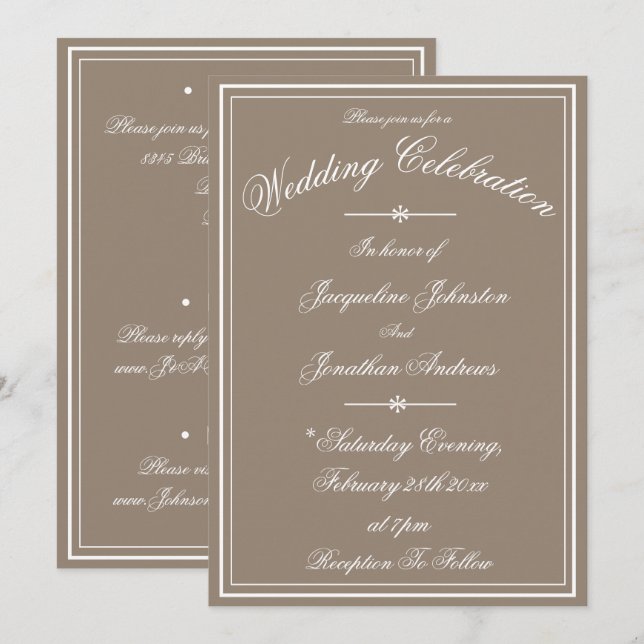Convite Rustic Simple Script Name Chic Stone Wedding  (Frente/Verso)