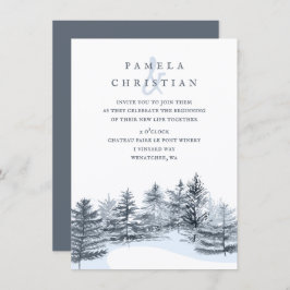 Convite Rustic, Slate Gray Pine Trees Forest Wedding