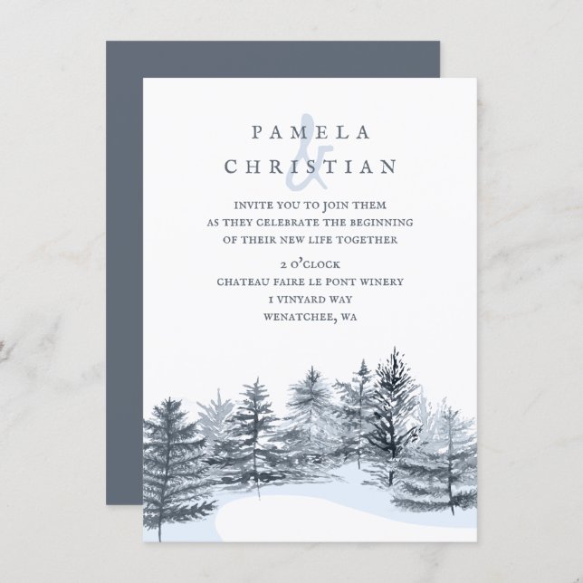 Convite Rustic, Slate Gray Pine Trees Forest Wedding (Frente/Verso)