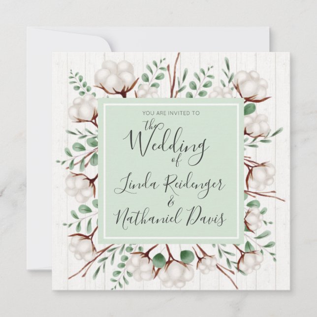 Convite Rustic Southern Cotton & Wood Weditation (Frente)