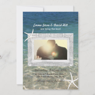 Convite Rustic Starfish Wood Frame Photo Beach Casamento