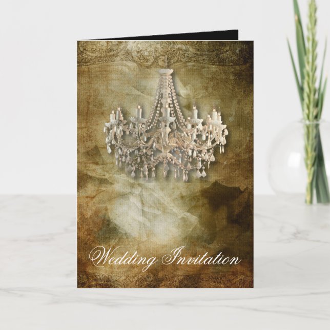 Convite rustic steampunk vintage chandelier wedding (Frente)