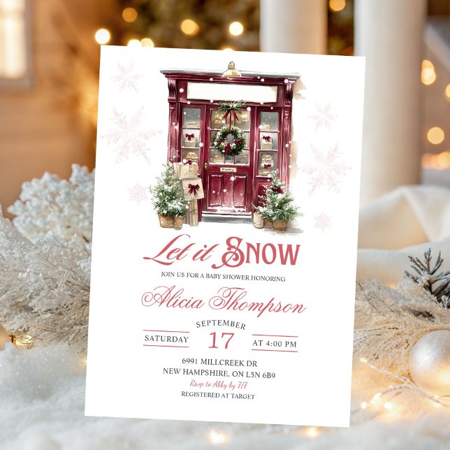 Convite Rustic Storefront Let It Snow Girl Baby Shower (Criador carregado)