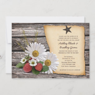 Convite Rustic Strawberry Daisy Weding