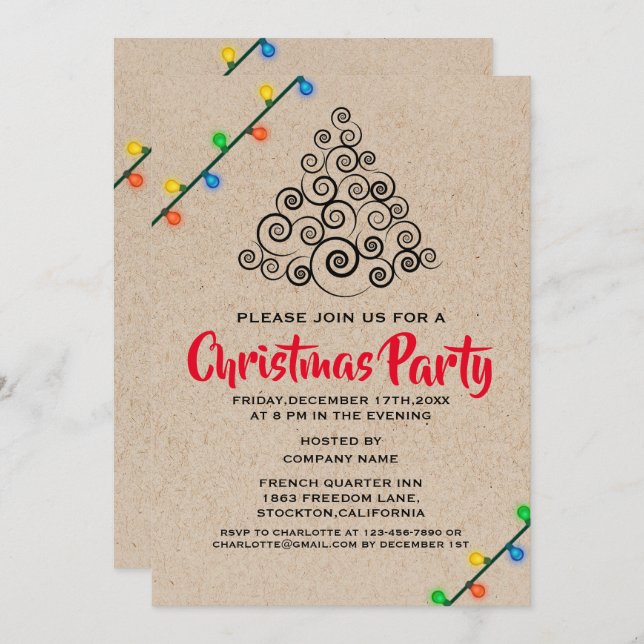 Convite Rustic String Lights Corporate Christmas Party (Frente/Verso)