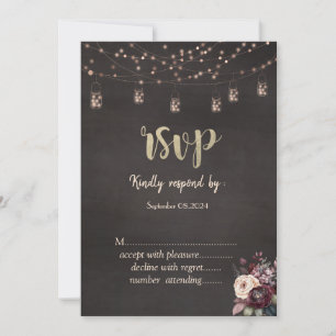 Convite Rustic String Lights Mason Jar Rosa RSVP