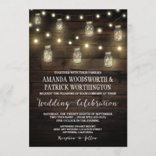 Convite Rustic String Lights Mason Jar Wedings Invtions