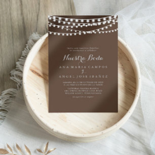 Convite Rustic String Lights Nuestra Boda Wedds