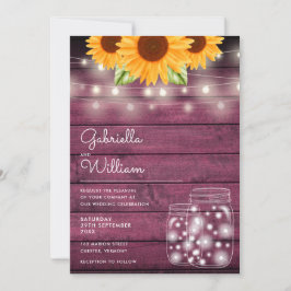 Convite Rustic String Lights Sunflower Mason Casamento