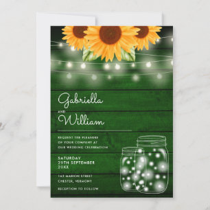Convite Rustic String Lights Sunflower Mason Casamento