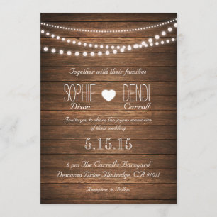 Convite Rustic String of Lights Wedding